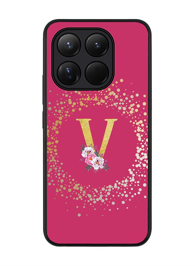 For Xiaomi 15T Case,Slim fit Camera Protection, Shockproof Thin Phone cover  - Custom Monogram Floral - V ( Deep Pink )